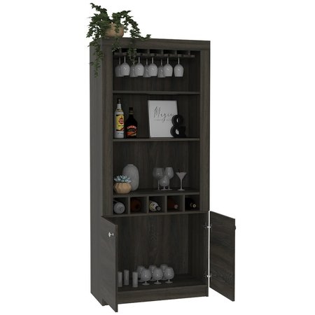Tuhome Montenegro Bar Cabinet, Double Door Cabinet, Five Built-in Wine Rack, Three Shelves, Espresso MLC5013
